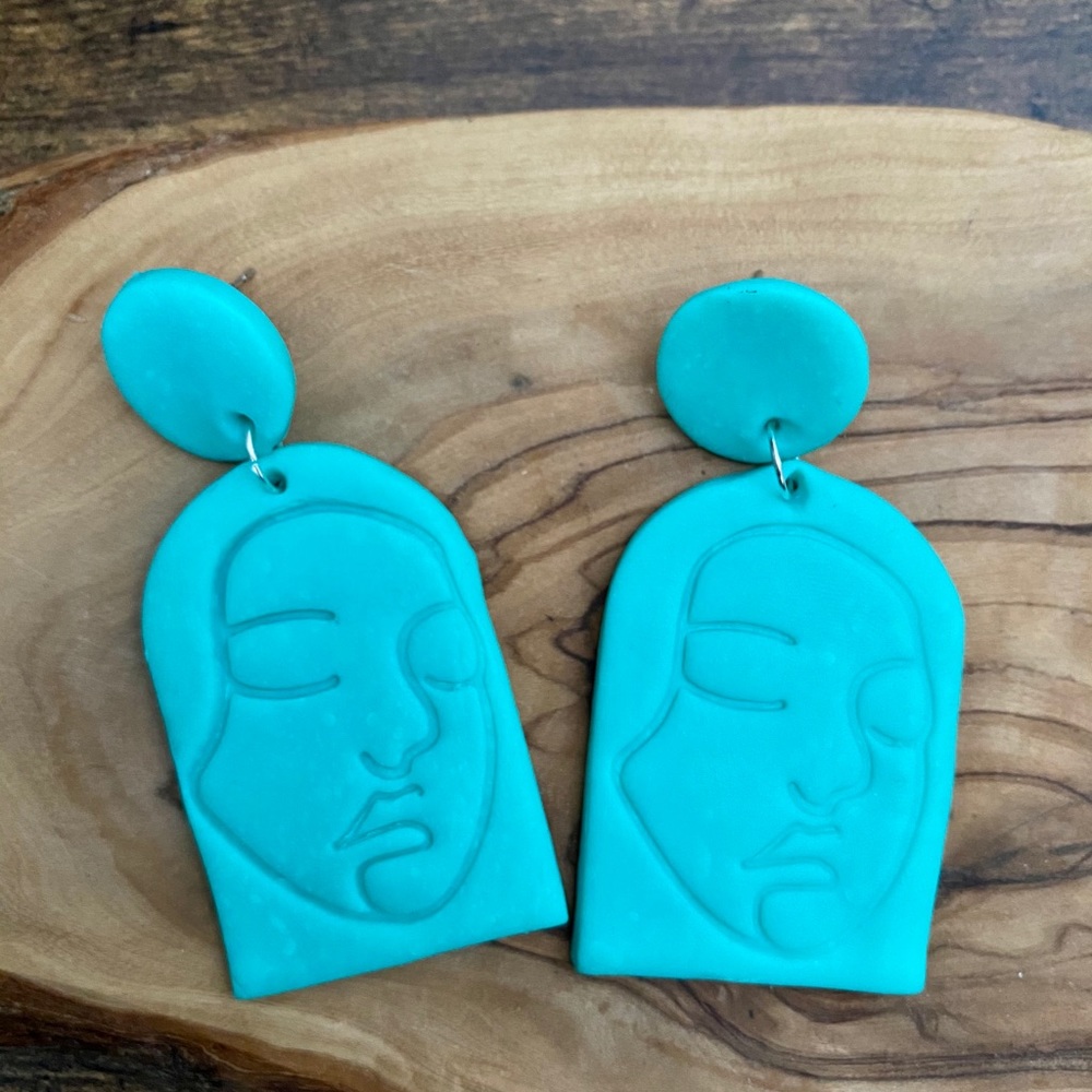 Handmade Abstract Woman’s Face Clay Earrings - Picture 3 of 9